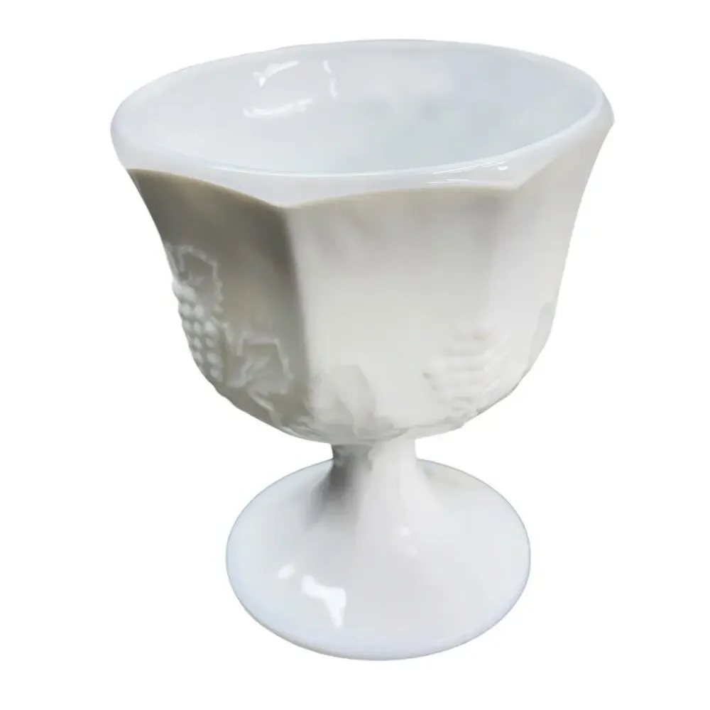 Vintage Indiana Glass Milk Glass Compote Pedestal Bowl Colony Harvest Grape